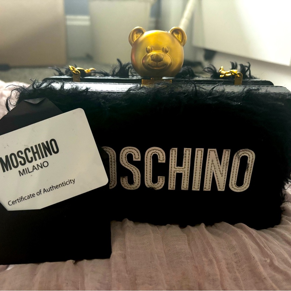 Moschino teddy bear box bag with chain